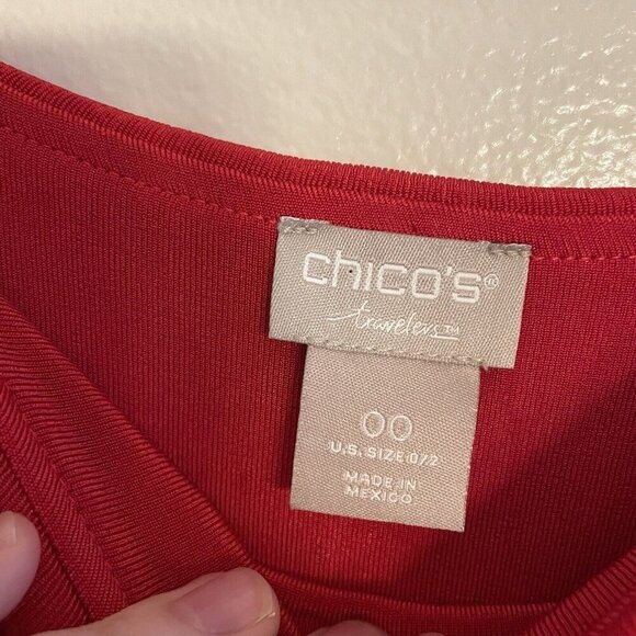 Chicos Travelers Classic Women Sz 00 US 0/2 Red 3/4 Sleeves Three-Way Tunic Top - Picture 7 of 12